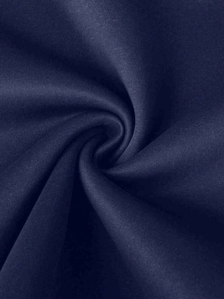 1件少女休闲印花套头卫衣，保暖内衬，长袖，秋冬季学生服装 - 藏蓝色 - 查看 5