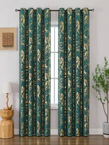 1pc/Set High Precision Gold-Plated Curtain With Baroque Pattern, Suitable For Living Room/Bedroom/Balcony/Hotel/Office/Bar/Outdoor Queue, Top Grommet Style Curtain, Easy Installation - Dark Green Gold - View 3