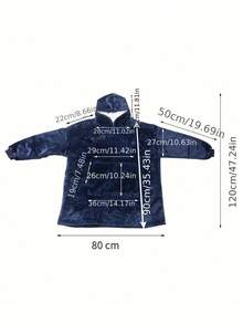 Manta con capucha holgada y acolchada con mangas y bolsillos,ideal para adultos, hombres, mujeres y adolescentes - Azul Marino - Ver 3