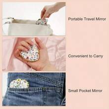 1pc/2pcs Portable Heart-Shaped Folding Makeup Mirror With Cute Fabric Case & Printed Pattern - Double-Sided Cosmetic Mirror, Ideal Gift For Women, Girls, Mothers, Friends & Wives, Compact Mirror, Vanity Mirror For Home, Travel