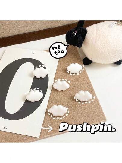 6pcs/Box Minimalist White Cloud Cute Push Pins For Photo Wall Decor, Felt Board & Cork Board DIY