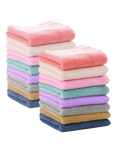16 Sets Of Soft Baby Towel Sets: Including 16 Pieces Of Solid-Colored Bibs, Bath Towels, And Hand Towels, Suitable For Both Boys And Girls, With A Size Of 9.84 Inches X 9.84 Inches. Made Of Highly Absorbent Fabric, They Can Be Used For Feeding, Bathing, Hand Cleaning, Wiping Sweat, Pillowcases, Soothing The Baby, Breastfeeding, Etc., Suitable For Newborn Registration Items And Holiday Gifts.