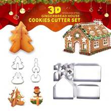 Conjunto de confeitaria para casa de gengibre com 10/18 peças - casinha pequena de aço inoxidável 3D, boneco de neve, árvore de Natal, cortadores de biscoitos de veado, adequado para o Natal, volta às aulas, dia dos namorados, festa de aniversário - sobremesas de Natal faça você mesmo para restaurantes, food trucks e padarias, decorações de Natal, pijamas de Natal, presentes de Natal, decoração de Natal - Prata - Ver 15