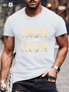 Camiseta gráfica de algodón para hombre "El hierro afila el hierro" - Diseño geométrico audaz, ajuste regular, manga corta para verano, uso casual, camiseta de uso diario | Camiseta con declaración audaz | Ajuste cómodo - Blanco - Ver 2