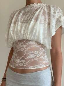 2pcs Lace Button Design Versatile Camisole Top Set - White - View 1