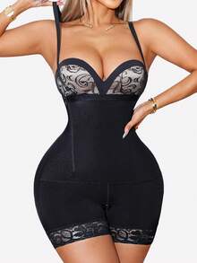 1pc Shapewear Tummy Control Body Shaper Side Zipper Open Bust For Ladies Daily Life Women Butt Lift Jumpsuit - Black - View 4