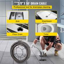 Drain Cleaning Cable 75 Feet X 1/2 Inch Solid Core Cable Sewer Cable Drain Auger Cable Cleaner Snake Clog Pipe Drain Cleaning Cable Sewer Drain Auger Snake Pipe - 75 英尺 x 1/2 英寸 - 查看 2