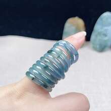 3毫米可叠戴天然翡翠绿石风水幸运戒指，女士款，单枚真宝石结婚戒指，低过敏性精致首饰，理想的幸运礼物，美国尺码4-12 - 藍綠色 - 查看 4