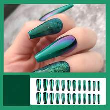 Xl Green Press On Nails St Patricks Long Coffin Nails Press Ons Spring Green Chromeses Designs False Nails Full Cover Acrylic Press Ons Gift For Womens 24pcs{Inchcolor_nameinch:InchGreen-002inch} - 綠色-002 - 查看 6