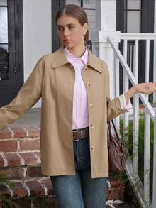 معطف قصير مبطن للنساء ذوات الحجم الكبير بياقة وشق خلفي، أنيق وكاجوال، مناسب للتنقل والأوقات الحرة، للربيع والخريف، عيد الميلاد