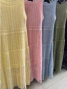 Lace Flared Dress, Beachwear, Elegant Style. - Yellow - View 5