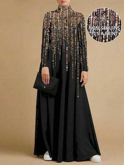 Vestido largo estilo abaya modesto de cuello alto, manga larga y suelto para mujer, adecuado para el Ramadán