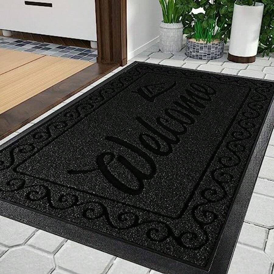 Yimobra Felpudo Exterior 75 x 43 cm Antideslizante Resistente a la Intemperie Lavable Felpudo para Puerta de casa y Entrada Color Negro - 26x15Rectangular - Ver 1