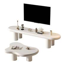 Modern TV Unit With Cloud-Shaped Coffee Table – White TV Unit With Rounded Edges (For 65-Inch TVs) And Artistic Cloud-Shaped Side Table - White - View 8