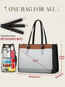 Insulated Lunch Tote Bag For Women With 15.6 Inch Laptop Compartment, Multifunctional Large Capacity Quilted Leather Computer Bag For Work, Teacher, Office & Commute - Black, Brown and White - View 3