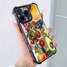 Diseño de patrón de ilustración de frutas y girasoles adecuado para fundas especiales de  16, 16e, 16 Plus, 16 Pro, 16 Pro Max,  15, 15 Plus, 15 Pro, 15 Pro Max, 14, 14 Plus, 14 Pro, 14 Pro Max, 13, 13 Pro, 13 Pro Max, 12, 12 Pro, 12 Pro Max, 11, 11 Pro Max, 7, 8, X, XS, anti-suciedad,  de moda, a prueba de golpes en las cuatro esquinas. - Colores mixtos - Ver 5