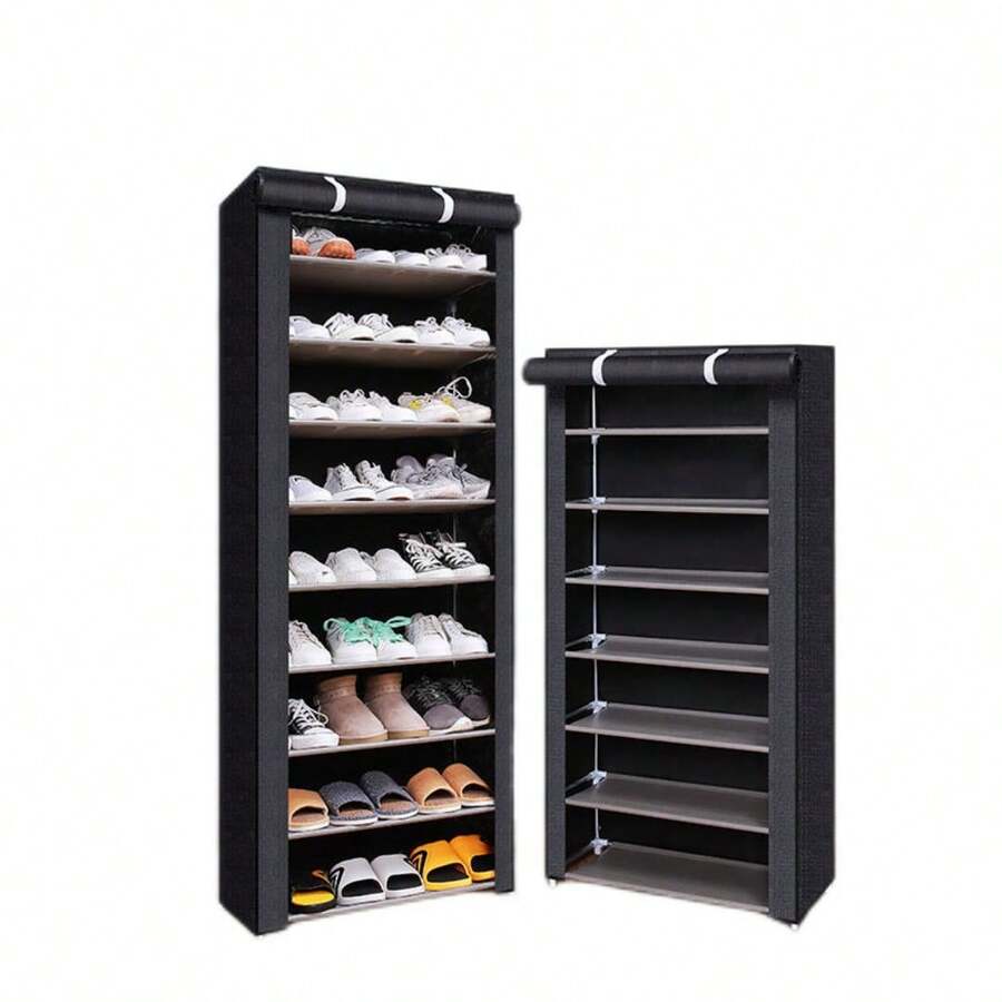 10-Tier Shoe Rack With 9 Compartments And Dust Cover, Shoe Storage Organizer - Multicolor - View 1