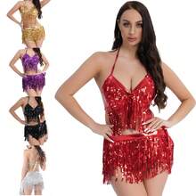 2 Peças Conjunto de Fantasia de Dança do Ventre para Mulheres, Lenço de Quadril com Franjas Bordadas e Top de Maiô Bikini, Acessório para Carnaval, Festival, Festa e Clubes