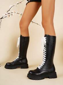 بوت نسائية طويلة حتى منتصف الساق مع سحاب وأربطة، متوفرة بالمقاسات من 35 إلى 43، بوت فارس ذات أربطة وساق طويلة تصل إلى أعلى الركبة، بوت دراجات نارية للنساء، مناسبة للخريف والشتاء