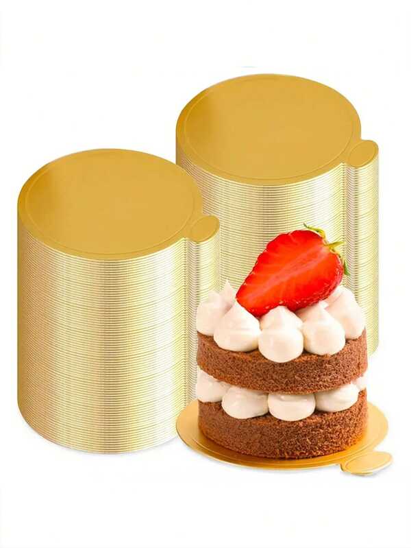 60pcs Gold Round Baking Cake Bases, Smooth Small Gold Cake Pad Discs, Suitable For Wedding, Celebration, Party, Picnic