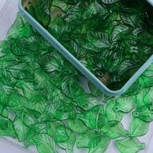 100Pcs Acrylic Green Leaf Beads, Transparent Leaves Beads Charms For Jewelry Making Necklace Earring Spring Plant DIY Crafts