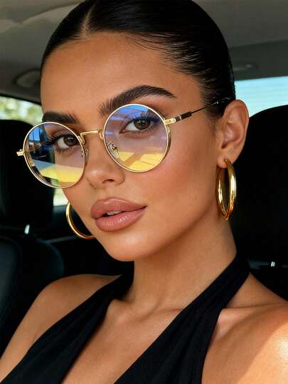 1 Pair Autumn/Winter Fashionable Full-Frame Women's Glasses, Retro Round Glasses Suitable For Family Outings, Travel, Beach, Music Festivals And Daily Wear