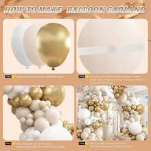 Champagne Gold Balloon Arch Set, Includes 18", 10", 5" White & Gold Metal Latex Balloons, Suitable For Boho, Neutral Tone Baby Shower, Wedding, Bridal Shower, Birthday Decor - Sandy White Metal Gold - View 5