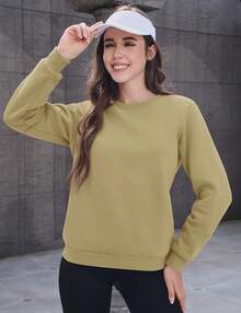 MAGCOMSEN Sudadera Térmica con Forro de Sherpa para Mujer, con Cuello Redondo, Forro Polar, Cálida Y Gruesa - Caqui - Ver 5