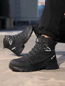 GUYISA Nuevos zapatos de seguridad de caña alta con puntera de acero, anti-aplastamiento, anti-perforación, botas tácticas de moda para minería y construcción, color negro, impermeables, suela de goma suave, cómodos y duraderos, adecuados para todas las estaciones