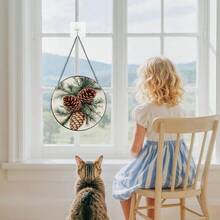 One Stained Glass Window Ornament - Pine Cones And Branches, Natural Plant Elements, A Retro Museum Illustration Style Sun Catcher, Suitable For Porch, Garden, And Home Decoration. A Beautiful Hanging Ornament, A Perfect Birthday Gift For Lovers, Ladies, Gentlemen, Fathers, Mothers, And Grandmothers To Commemorate Precious Memories. - 彩色 - 查看 2