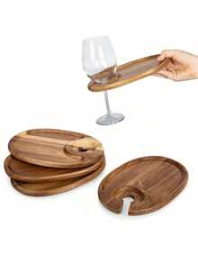 1pc Wooden Serving Tray, Wooden Appetizer Plates Durable Easy To Clean Wine Glass Holder Elegant Charcuterie Accessories Party.Snack, Fruit, Coffee, Cookie, Cheese, Steak, Pizza Platter, Made Of Rosewood - Apricot - View 12