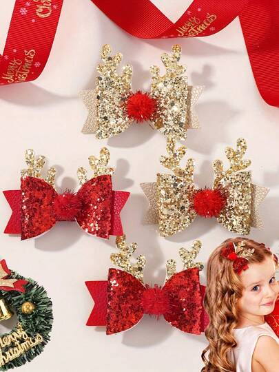 2/4pcs Shiny Antler Butterfly Hairpins, Suitable For Girls' Daily Accessories, Party Decorations, Holiday Gifts, Mother's Day Gifts