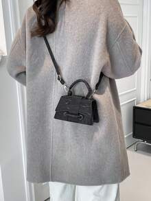 高品质口红袋，迷你方形包，新款纯色百搭手提包，女士包 - 黑色 - 查看 8