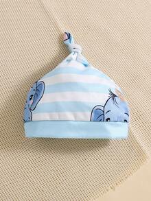 2件套新生儿可爱动物数码印花长袖连体衣+帽子，婴儿连体衣，可爱休闲舒适，适合所有季节 - 藍白色 - 查看 7