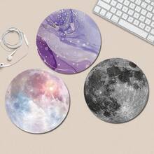 1 Purple Marble Moon Cute Mouse Pad, Office Desk Circular Mouse Pad, Small Mini Travel Mouse Pad With Anti Slip Rubber Base, 7.87 Inch Diameter Suitable For Work Wireless Computer Laptop, Office Desk Accessory Single 47g - Multicolor - View 2