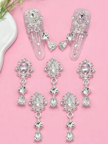 5件套镂空宝石吊坠美甲饰品 - 巴洛克和极简主义镂空水晶水滴吊坠 DIY美甲配件，美甲装饰用品 - 彩色 - 查看 1