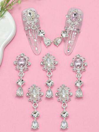 5 יחידות תליון אבני חן חלול - תליוני טיפות מים קריסטל חלולות, אביזרים לעיצוב ציפורניים, ציוד לקישוט ציפורניים