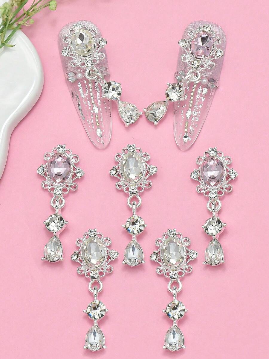 5件套镂空宝石吊坠美甲饰品 - 巴洛克和极简主义镂空水晶水滴吊坠 DIY美甲配件，美甲装饰用品 - 彩色 - 查看 1