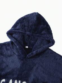 Moletom Casual Solto Masculino de Manga Longa com Capuz e Bordado do Nome da Cidade, Roupa de Estar em Casa - Azul Marinho - Visão 8