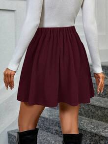 Keke Bloomly 大码高腰半身裙，纯酒红色，百搭都市风，适合秋季、春季、夏季穿着，是休闲、工作、约会、派对、返校等各种场合的理想之选，也是情人节送给女性的完美礼物。 - 酒紅色 - 查看 4