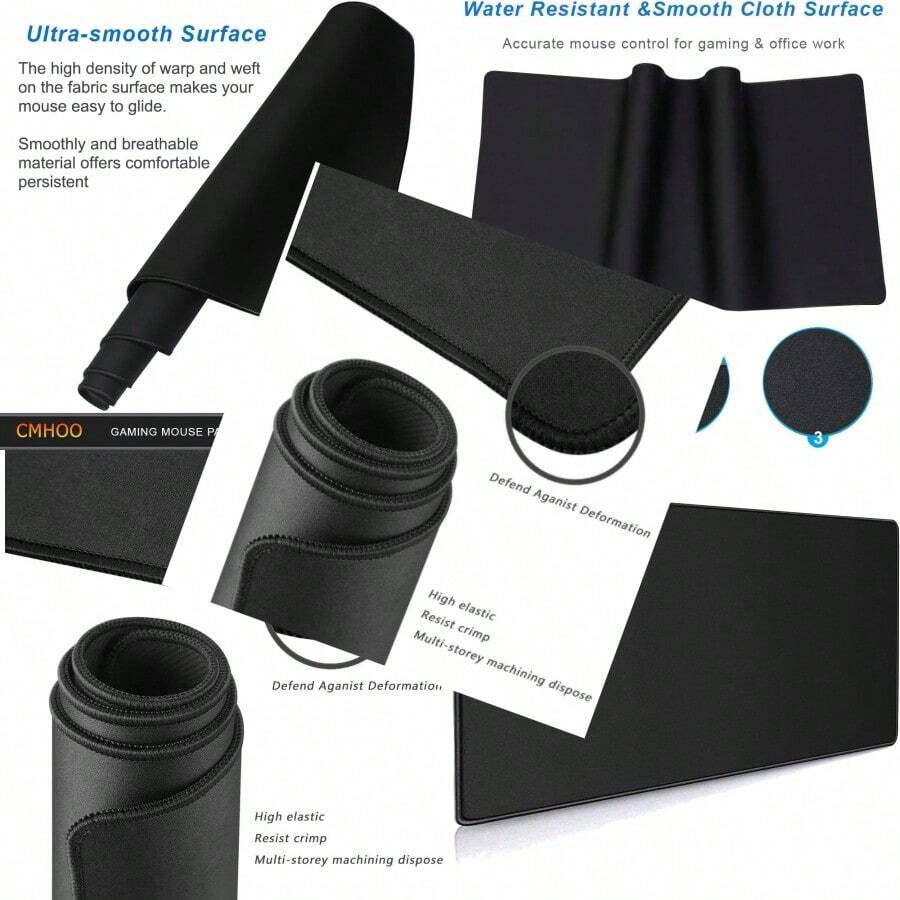 XXL Professional Large Mouse Pad And Computer Game Mouse Mat 35.4x15.7x0.12IN 90x40 Black - 90x40黑色 - 查看 1