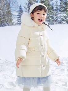 Balabala Áo khoác lông vũ dài cho bé gái tuổi teen, mùa đông 2025 Áo khoác dày ấm áp - Màu trắng sữa - Xem 3