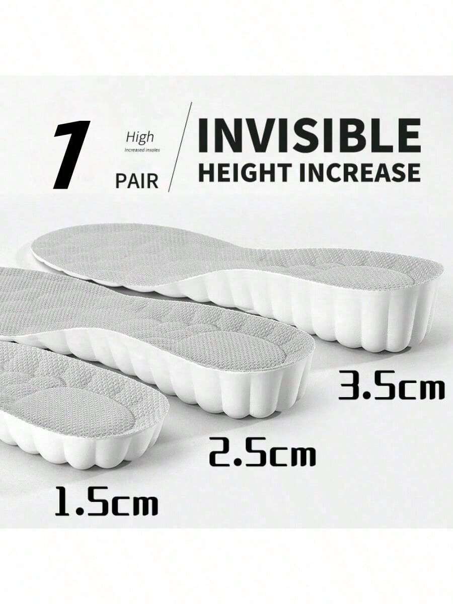 1 Pair Unisex Breathable Height Increasing Insoles, Non-Slip, Anti-Odor, Shock Absorbing, Full-Length Raised Insoles For Sports Shoes, Work Boots - White-gray 1.5cm - View 1