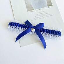 新娘婚礼腿吊袜带 - 心形吊坠蕾丝腿环吊袜带，蓝色蝴蝶结腿饰，适合婚礼派对 - 藏蓝色 - 查看 18