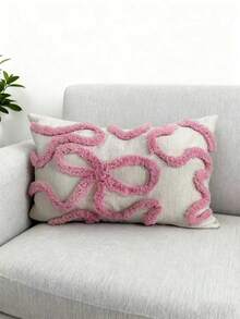 1 pièce Housse de coussin décoratif en velours doux chenille avec motif nœud, 45 cm * 45 cm, convient pour le canapé, le lit et la décoration de la chambre, pour une utilisation intérieure et extérieure, l'insert de coussin n'est pas inclus - Rose bonbon - Voir 4