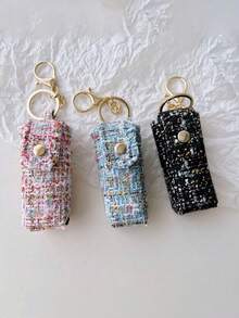 1pc Women's Plaid Lipstick Case, Lipstick Storage Box, Pendant Keychain Bag Charm, Elegant Cosmetic Storage Set, Makeup Travel Organizer Bag, Perfect Gift For Women, Suitable For Daily Use, Mother's Day Gift, Gift For Loved Ones - Multicolor - View 2