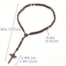 New Style 8mm Olive Wood Rosary Cross Necklace, Long Length, Natural Wooden Beads, Hand-Woven Beaded Bracelet/Necklace - 咖色 - 查看 4