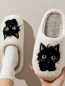 نعال منزلية مبطنة بالفرو مزخرفة برسومات حيوانات كرتونية مانعة للانزلاق للنساء، ملابس منزلية كاجوال للشتاء