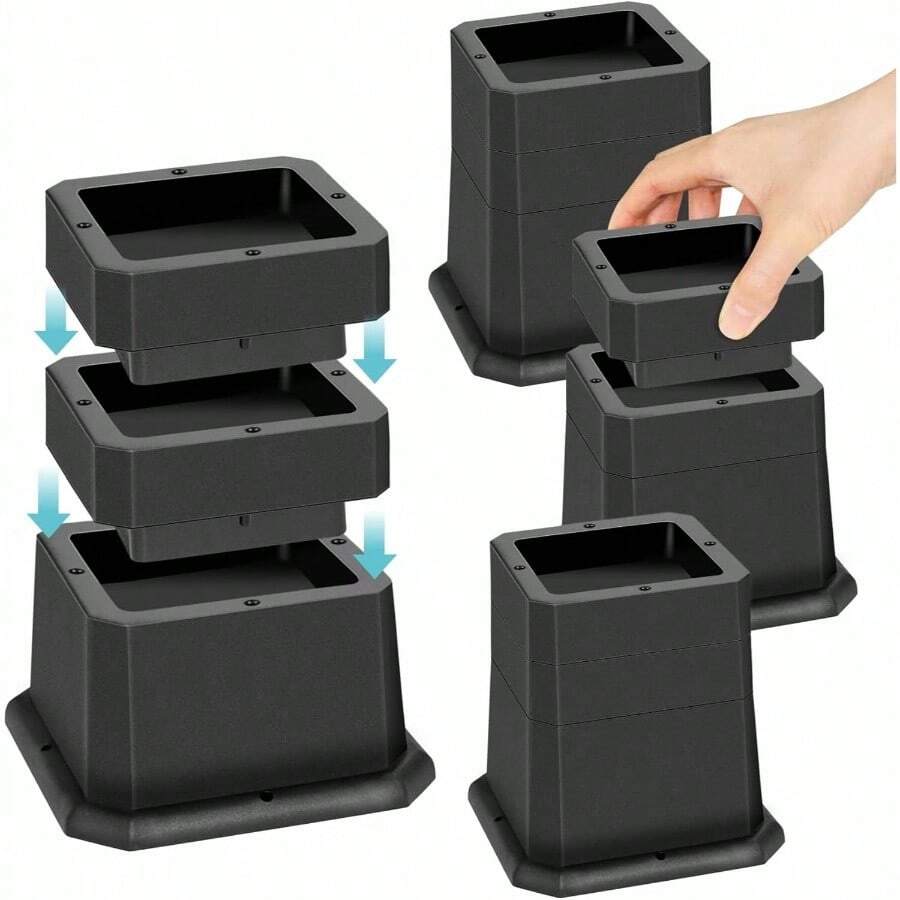 Bed Risers 2, 3 Or 4 Inch Stackable Furniture Risers Adjustable Anti - Slip Chair Raisers Sofas Couches Table Set Of 4 Pack Black - 2,3,4 Inch - View 1