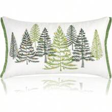 Pillow Covers, 12x20'' 1PCS Soft Pellet Velvet Embroidery Trees Brown White Decorative Lumbar Pillow Cover With Tassel Luxury Throw Pillow Bed Home Living Room, Olive Green, Holiday Decor - 8棵聖誕樹 - 查看 7